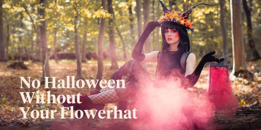Halloween Showtime With a Floral Hat and a Handmade Floral Jewel